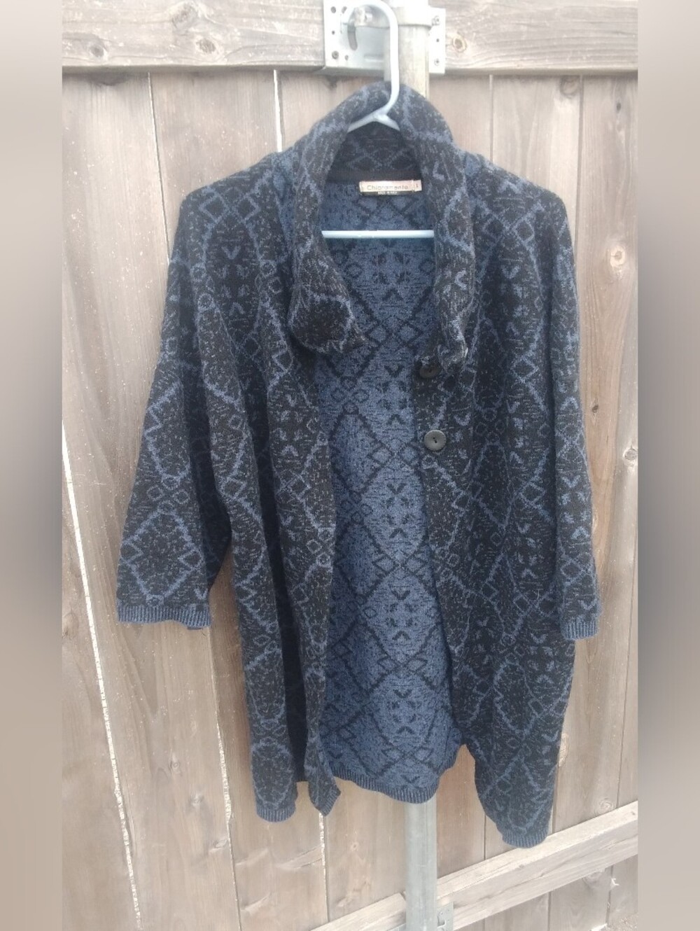 Chiaramente Italy Wool Sweater Duster Knit Navy Black Print Womens Large